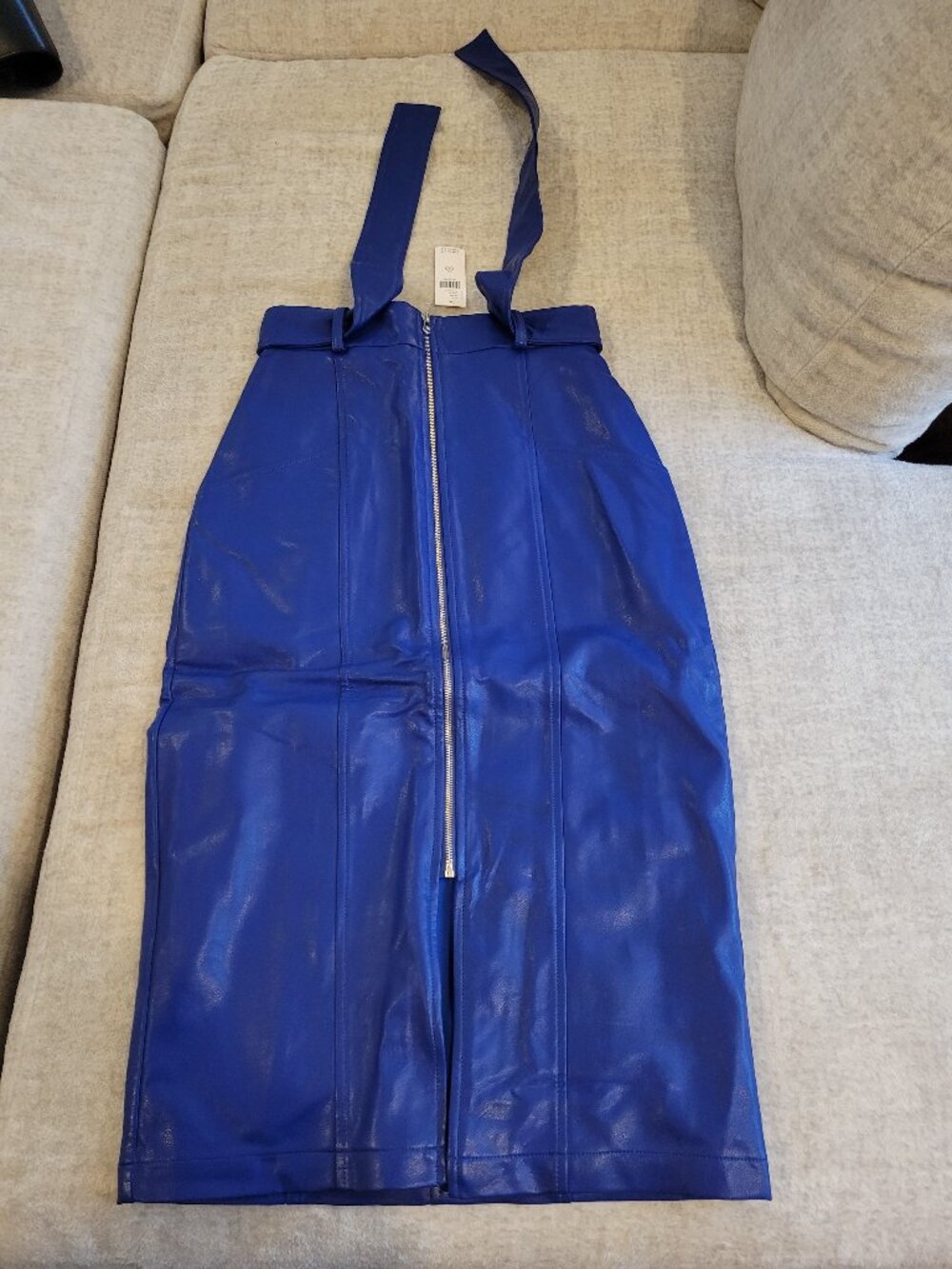 Long Blue Faux Leather Eva Franco Anthropologie Skirt with Zipper, New with Tags